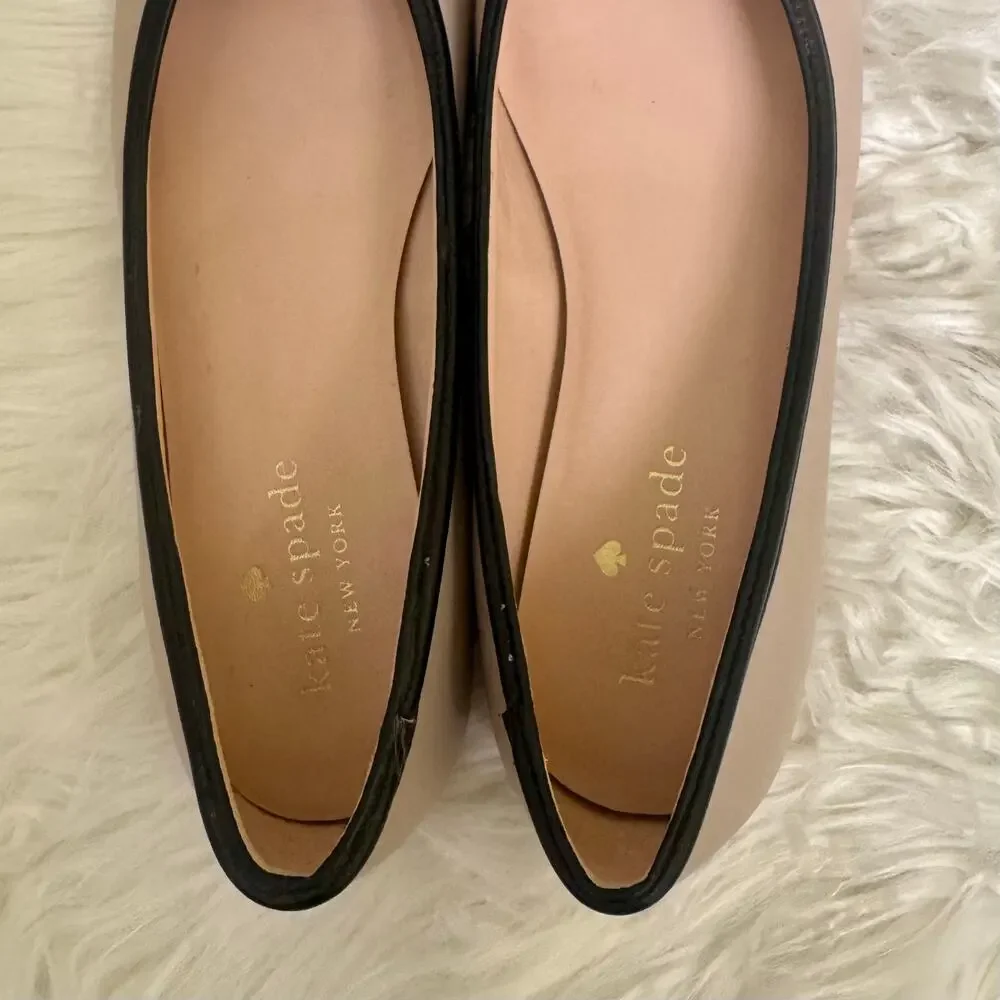 Kate Spade Kait Leather Ballet Flat Sz 6.5 Logo Quiet Luxury neutral minimalist - Picture 7 of 9